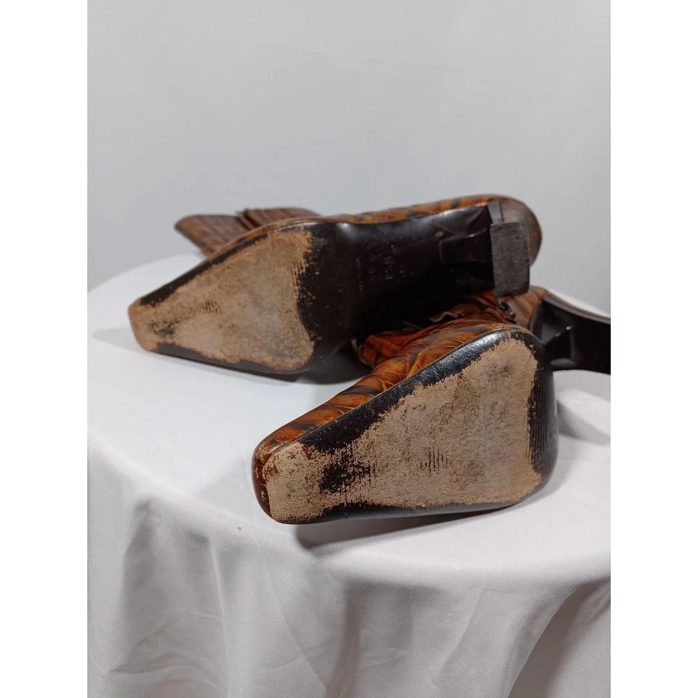 Via Spiga Boots Womens Size 8.5M Brown Croc Embossed Leather Block Heel Italy - Picture 7 of 9